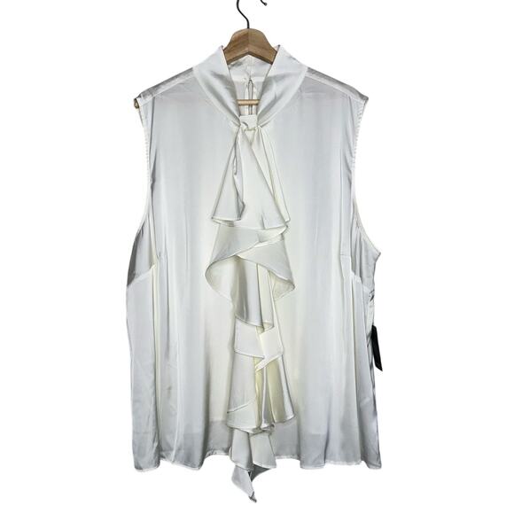 Eloquii NWT Ivory Ruffle Tie-Neck Sleeveless Blouse Size 24 Elegant Work Top - Picture 1 of 6